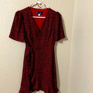 Leopard print wrap dress, XS, burgundy and black